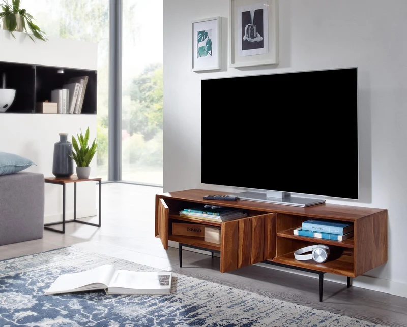 Lowboard Sheesham Massivholz 123x42x35cm TV-Kommode Modern Wohnzimmer