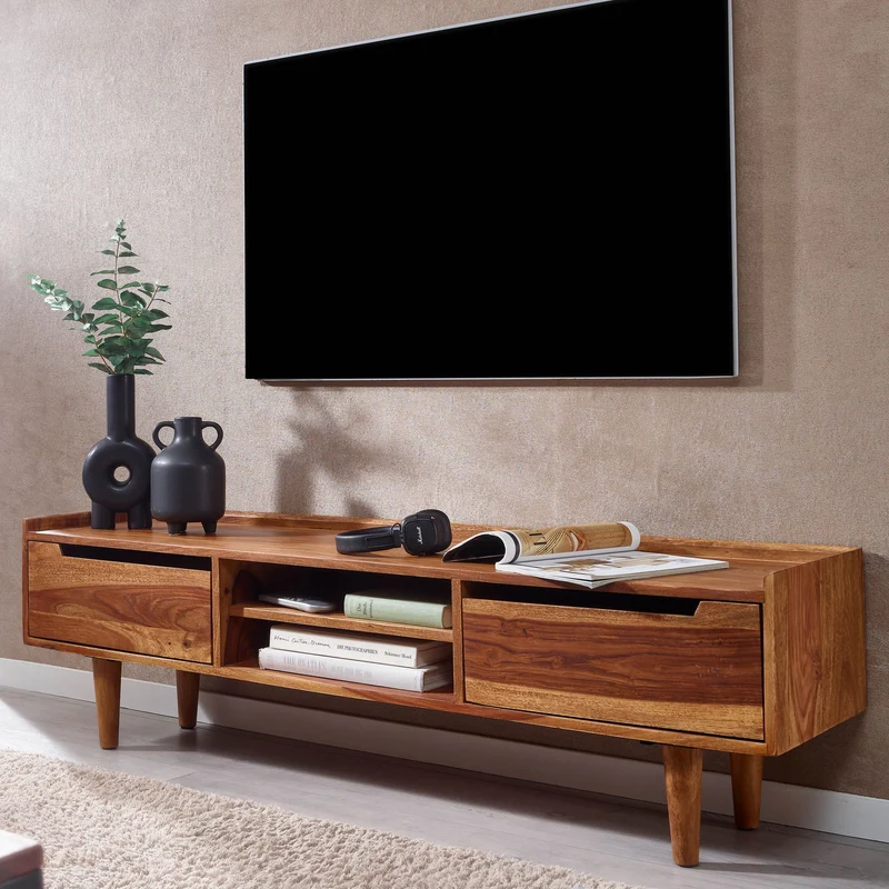 Lowboard Sheesham Massivholz 145x43x35cm TV-Kommode Modern