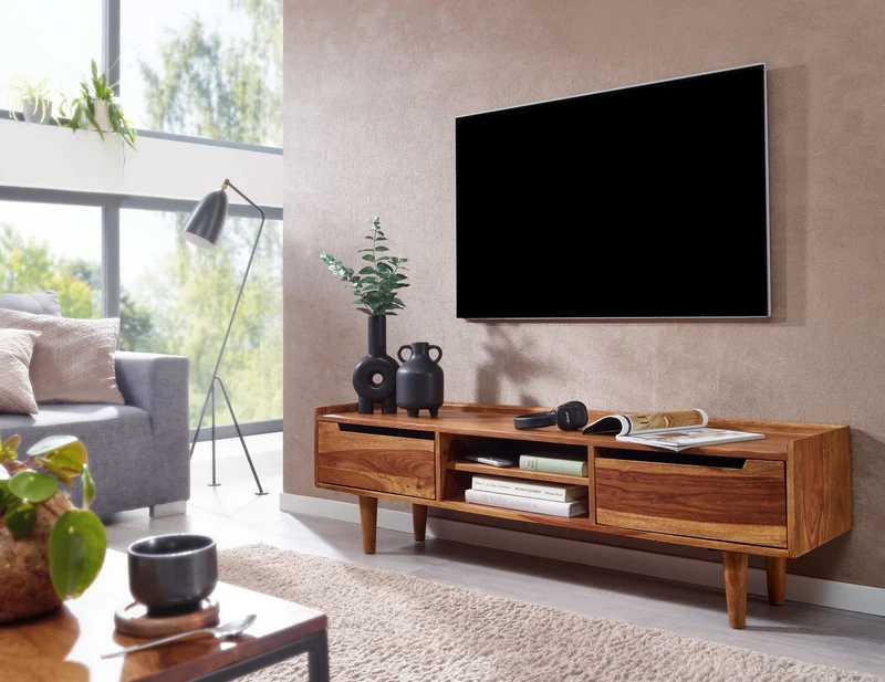 Lowboard Sheesham Massivholz 145x43x35cm TV-Kommode Modern