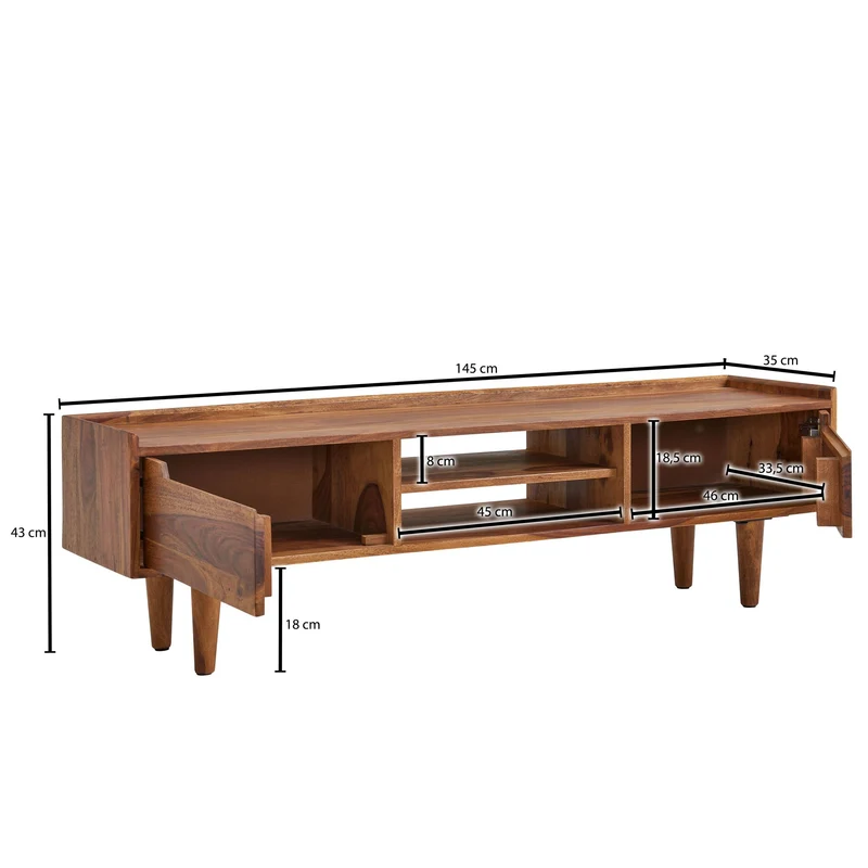 Lowboard Sheesham Massivholz 145x43x35cm TV-Kommode Modern