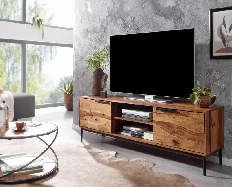 Lowboard Sheesham Massivholz 147x51x38cm TV-Kommode Modern