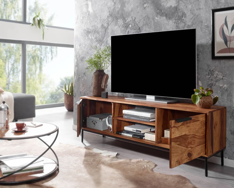 Lowboard Sheesham Massivholz 147x51x38cm TV-Kommode Modern