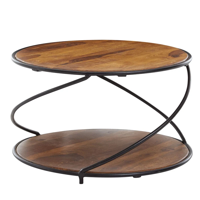 Couchtisch Sheesham Massivholz Metall Rund 58x58x35cm Modern Stauraum