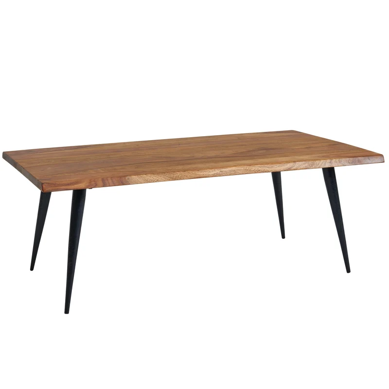 Couchtisch 110x60x40cm Sheesham Massivholz Baumkante Metallgestell Modern