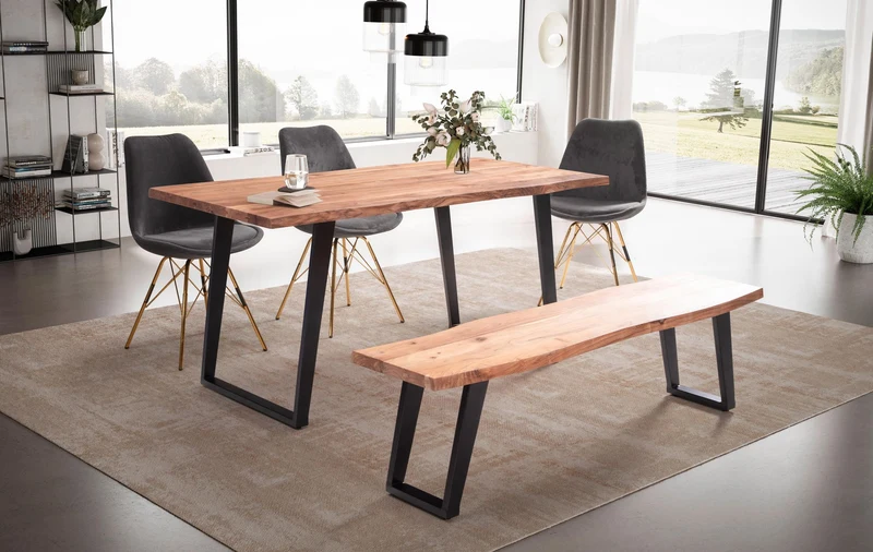 Esszimmertisch 120x60x76cm Akazie Massivholz Metall U-Beine Schwarz