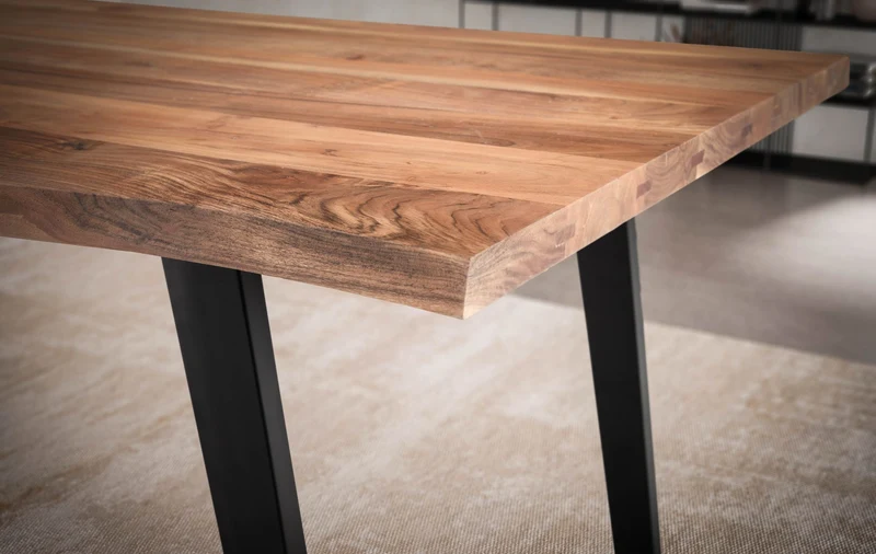 Esszimmertisch 120x60x76cm Akazie Massivholz Metall U-Beine Schwarz
