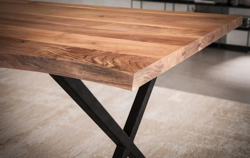 Esszimmertisch 120x60x76cm Akazie Massivholz Metall X-Beine Schwarz