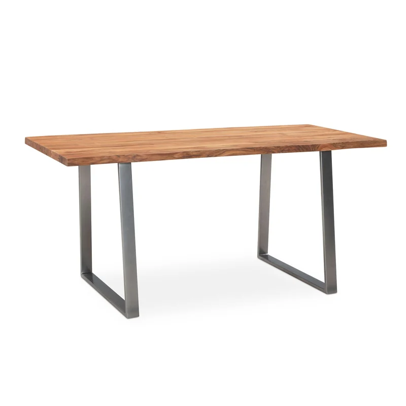 Esstisch Akazie Massivholz 180x90cm Baumkante Trapezbeine Chrom