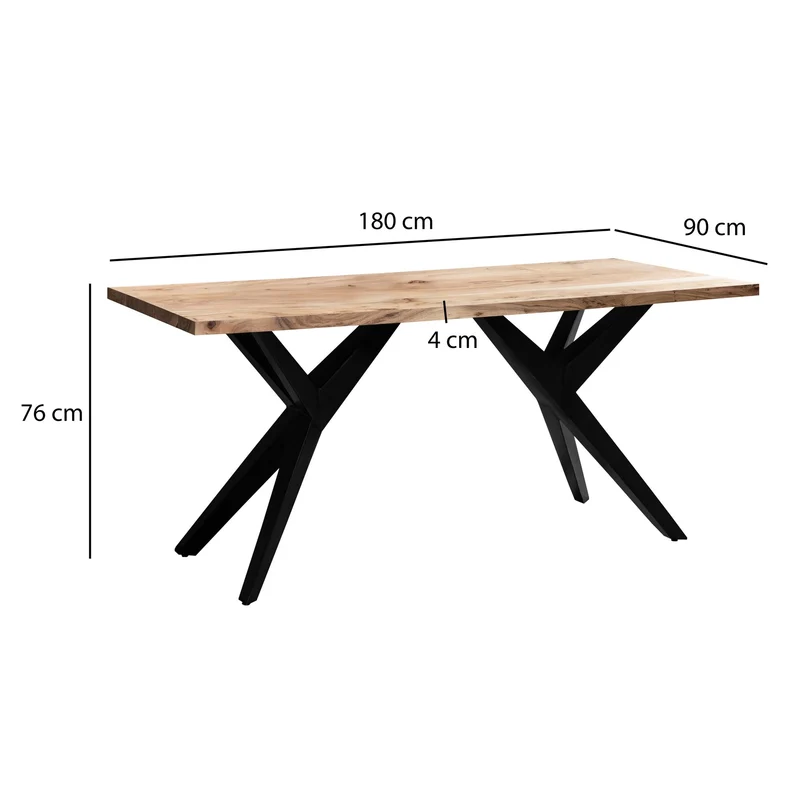 Schreibtisch 180x90x76cm Akazie Massivholz Metallbeine Industrial Stil