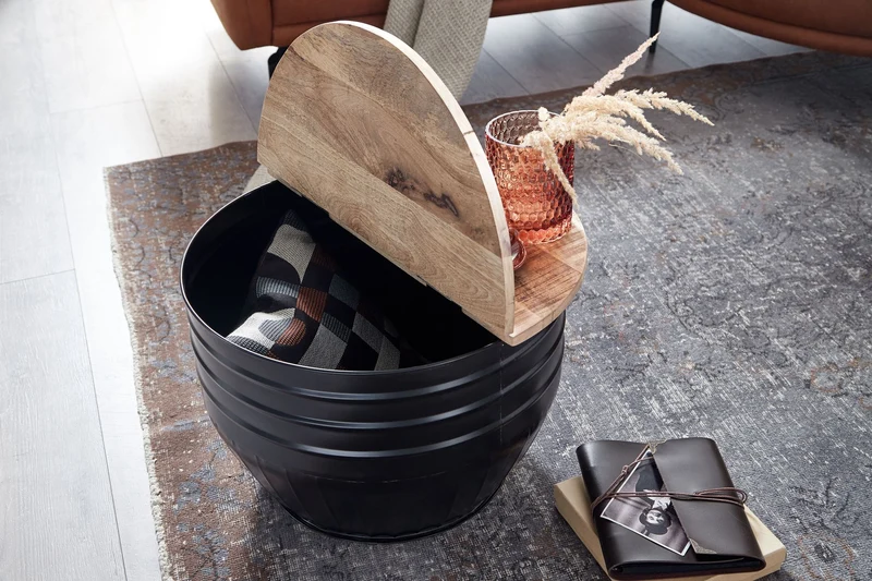 Couchtisch Mango Holz Metall Rund 60x41x60cm Industrial Schwarz