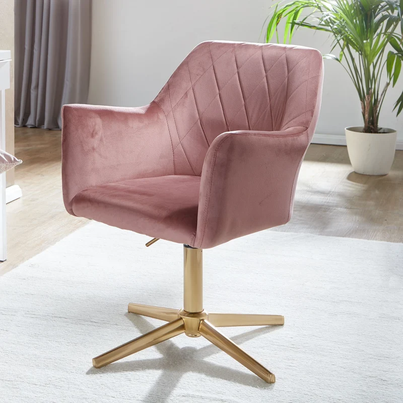 Schreibtischstuhl Rosa Samt Design Drehstuhl Höhenverstellbar Home-Office