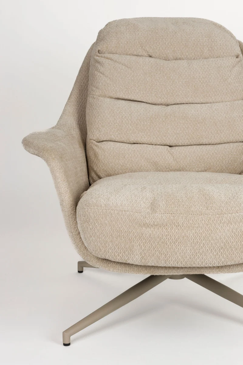 Loungesessel Philly Zuiver, drehbar in Beige mit weichem Stoffbezug