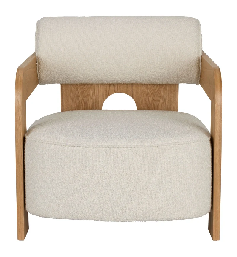 Loungesessel Oolong Beige mit Bouclé-Bezug und Eschenholz-Gestell