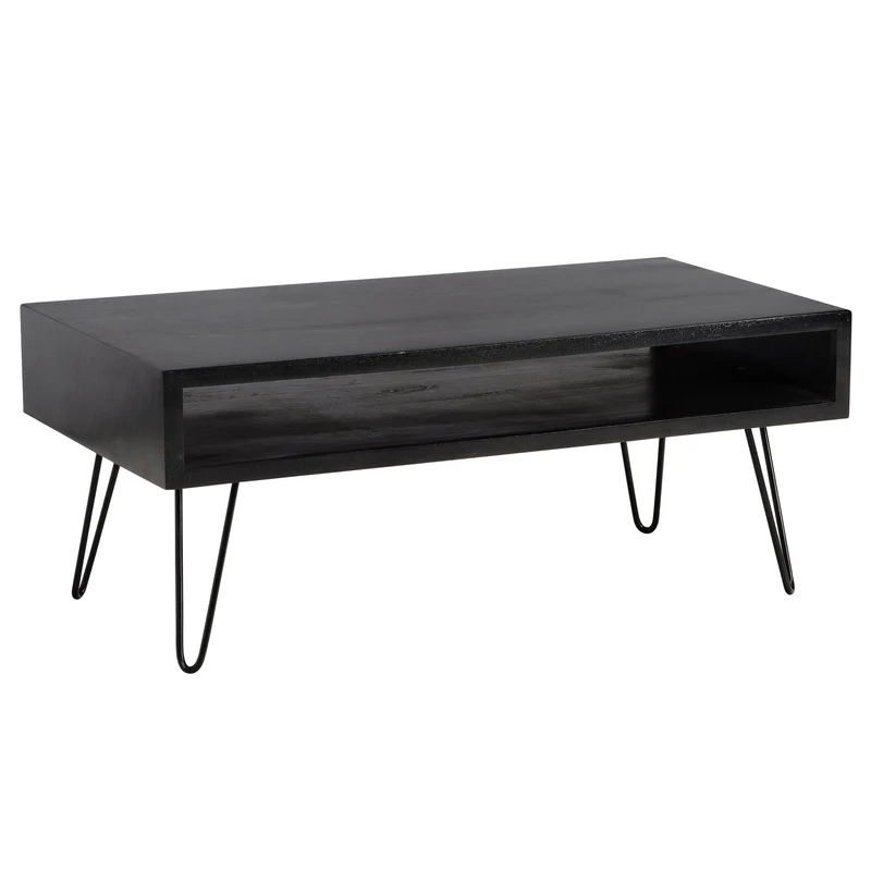 Couchtisch Mango Massivholz 100x50x40cm Metall Schwarz Stauraum