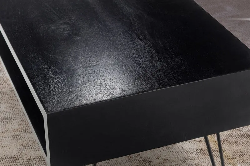 Couchtisch Mango Massivholz 100x50x40cm Metall Schwarz Stauraum