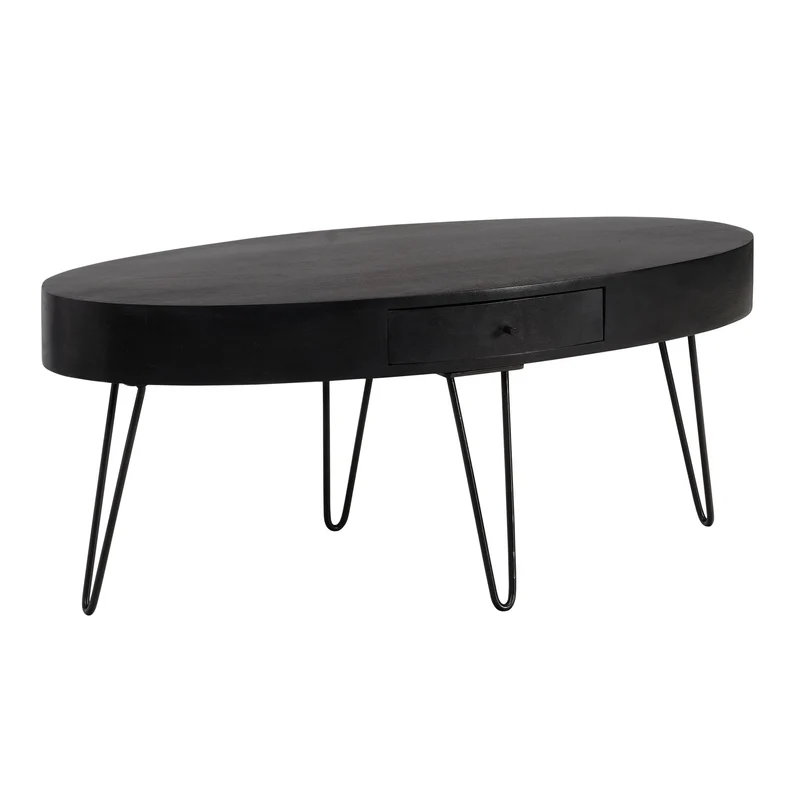 Couchtisch Mango Massivholz Metall Oval Schublade Haarnadelbeine