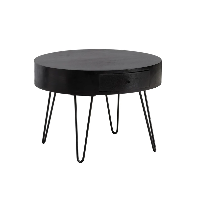 Couchtisch Mango Massivholz Metall Rund 60x60x43cm mit Schublade