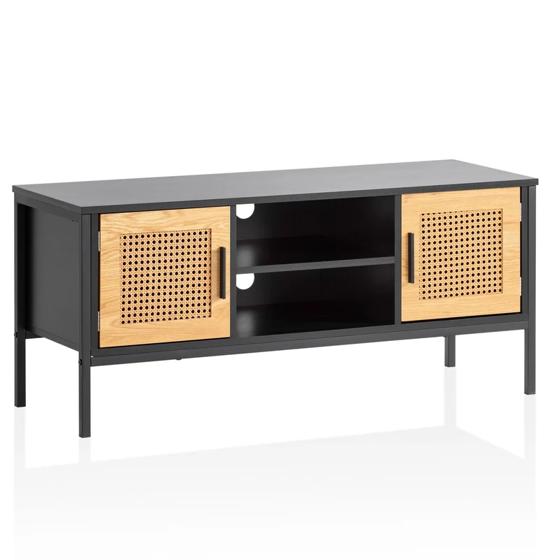 Lowboard Schwarz Eiche Wiener Geflecht 110x48x40cm TV-Kommode