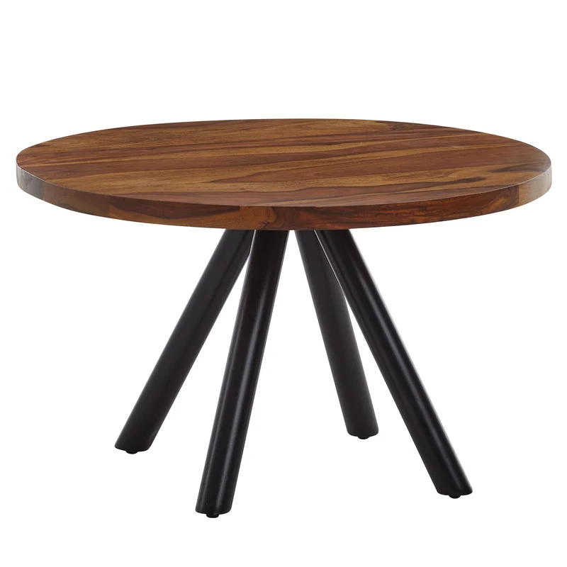 Couchtisch 60x60x35cm Sheesham Massivholz Metall Rund Modern