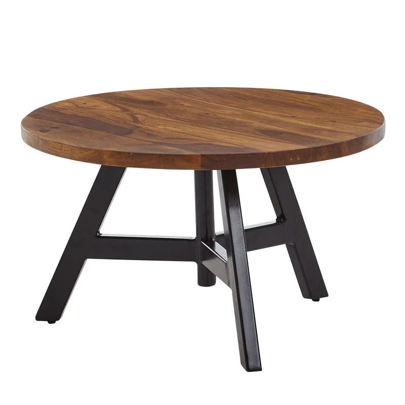 Couchtisch 60x60x35cm Sheesham Massivholz Metall Rund Modern