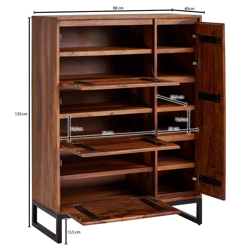 Schuhschrank Sheesham Massivholz 88x120x40cm Flurkommode geschlossen