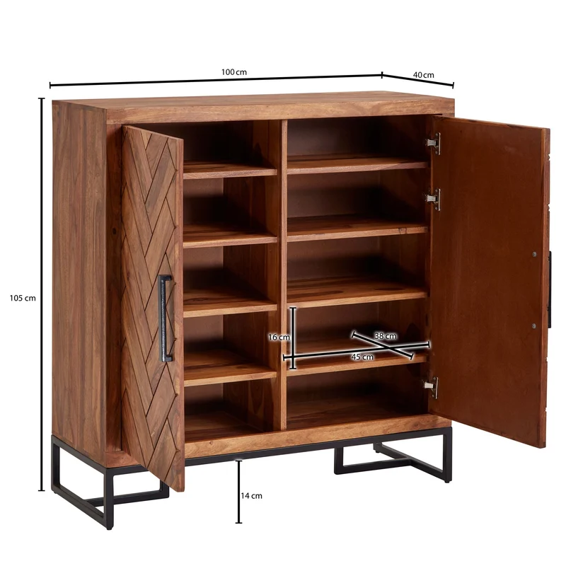 Schuhschrank Sheesham Massivholz 100x105x40cm Flurkommode Ablage