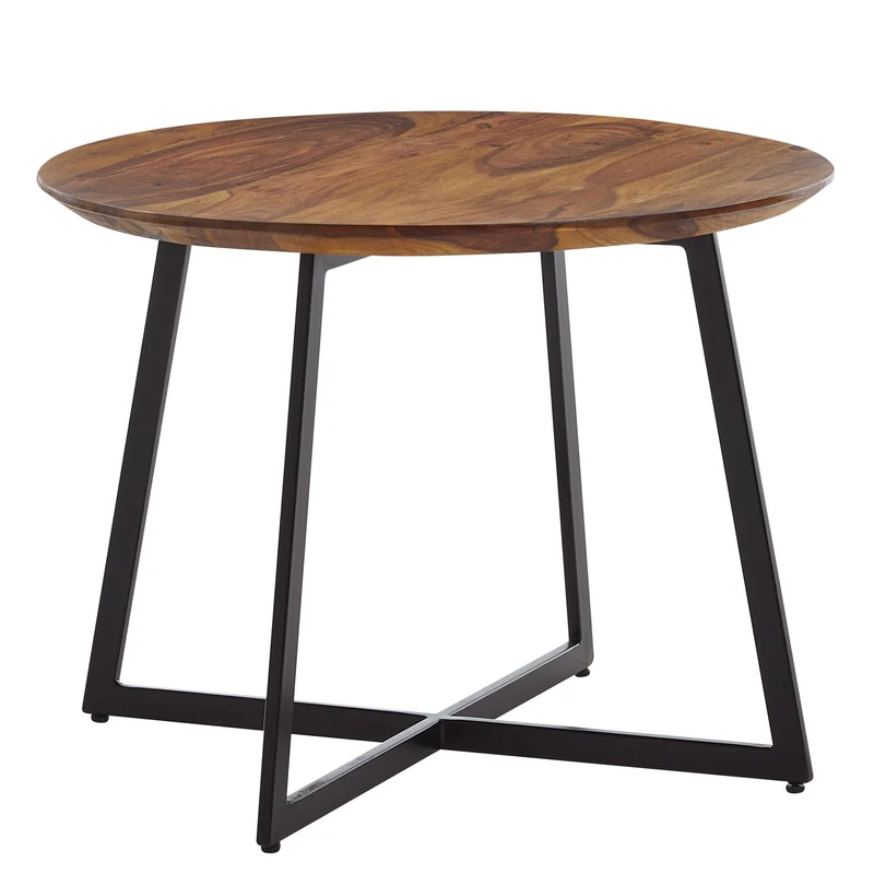 Couchtisch Rund 60x60x45cm Sheesham Massivholz Metall Modern