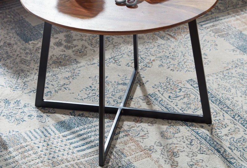 Couchtisch Rund 60x60x45cm Sheesham Massivholz Metall Modern