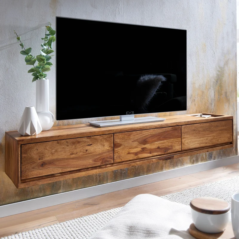 Lowboard Sheesham Massivholz 160x25x35cm Hängend TV-Schrank Braun