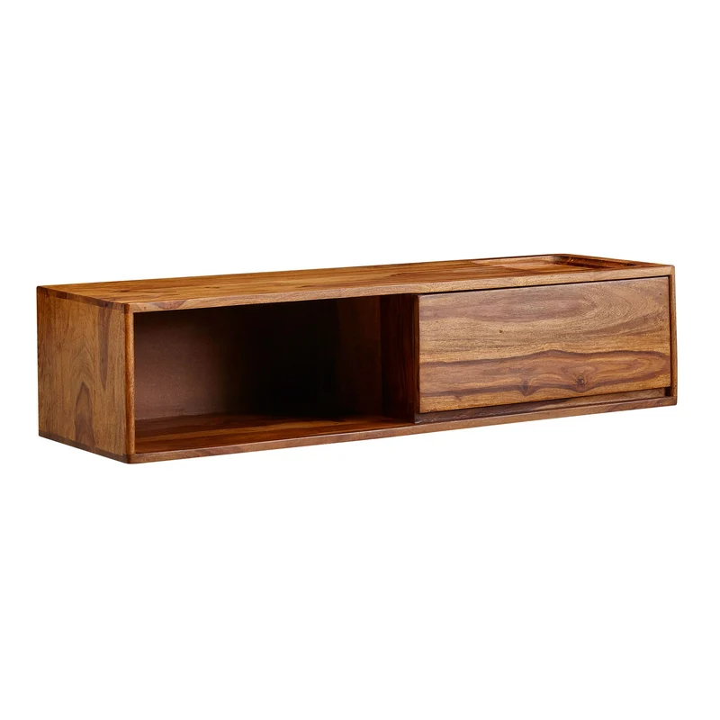 Lowboard Sheesham Massivholz 108x25x34cm Hängend TV-Schrank Braun