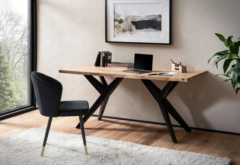 Schreibtisch 160x80 Akazie Massivholz Metallbeine Industrial Loft-Style