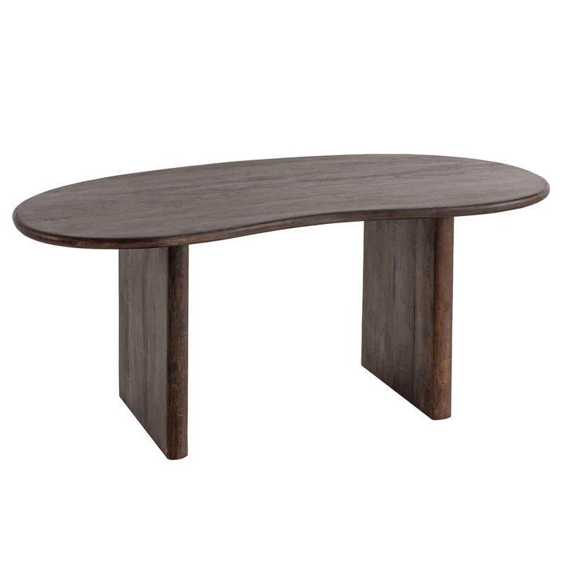 Schreibtisch Akazie Massivholz 180x90x75cm Retro Dunkelbraun Nierenform