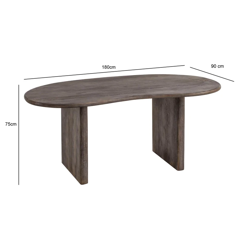 Schreibtisch Akazie Massivholz 180x90x75cm Retro Dunkelbraun Nierenform
