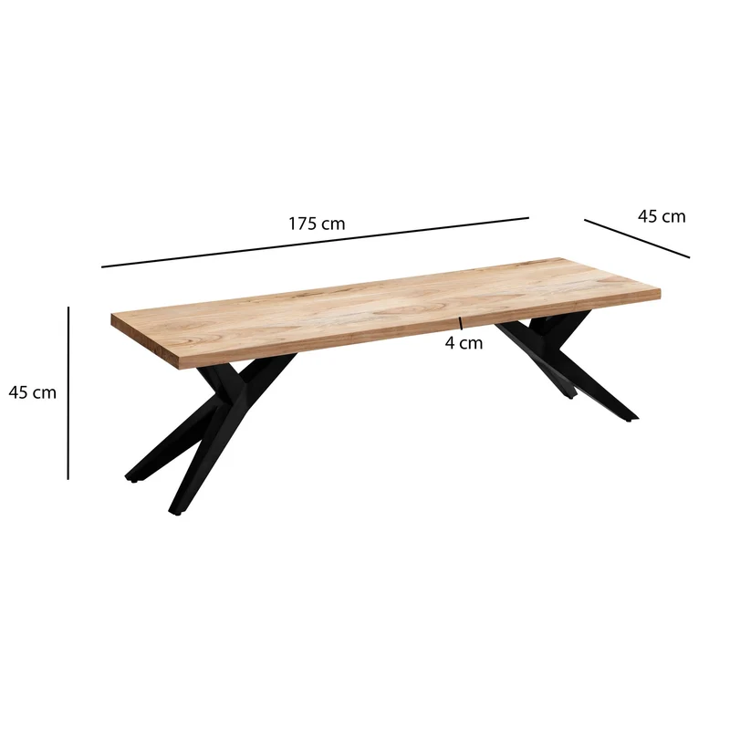 Esszimmerbank 175x45 Akazie Massivholz Metall Loft-Style Industrial