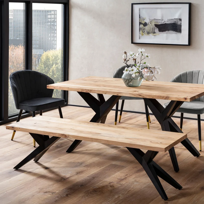 Esszimmerbank 160x45x45cm Akazie Massiv Metall Loft-Style Industrial