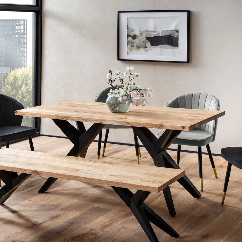Esstisch 120x60x76cm Akazie Massivholz Metallbeine Industrial Loft