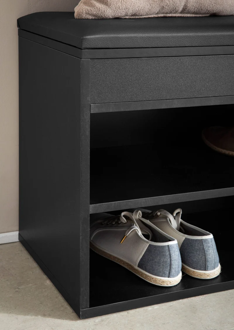Schuhbank 104x51x32cm Kunstleder Schwarz Holz Stauraum Flur Möbel