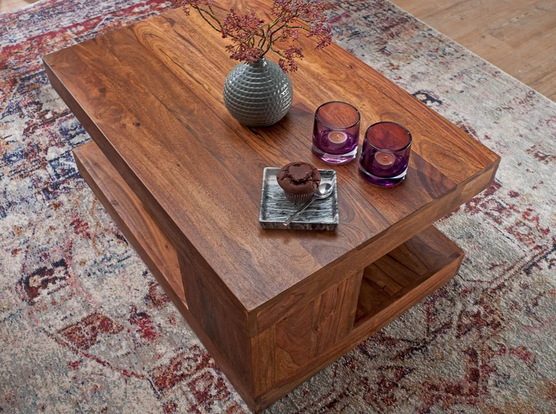 Couchtisch Sheesham Massivholz 90x60x40cm braun modern Wohnzimmermöbel