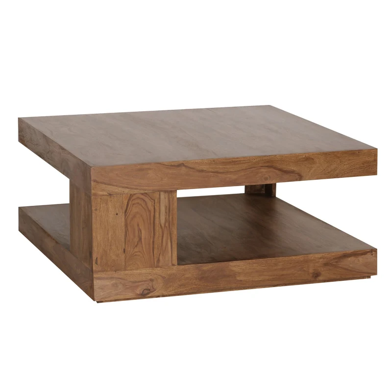 Couchtisch Sheesham Massivholz 90x90cm Dunkelbraun Landhausstil Ablage