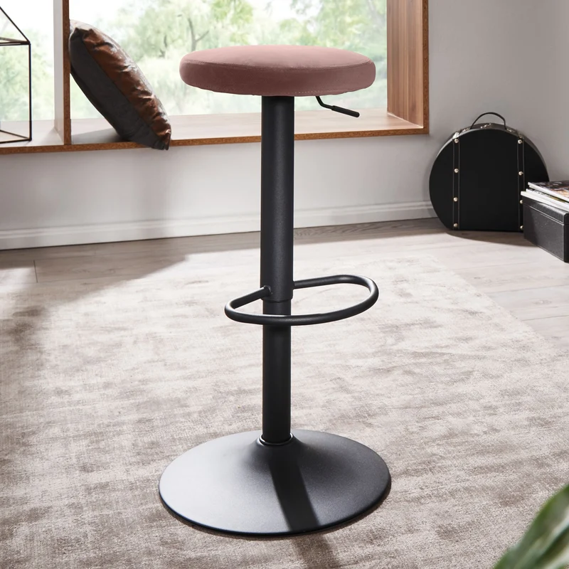 Barhocker Samt Rosa drehbar 58-79cm Metallgestell 100kg Belastung