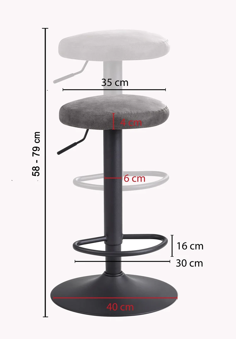 Barhocker Grau Wildlederoptik 58-79cm Drehbar Metall Küchenhocker