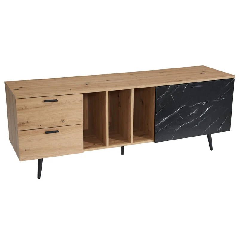 Lowboard Eiche-Dekor Marmor-Look Schwarz 150x55x40cm TV-Schrank Modern