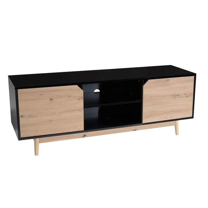 Lowboard Schwarz Eiche-Dekor 150x55x40cm TV-Kommode Modern Türen