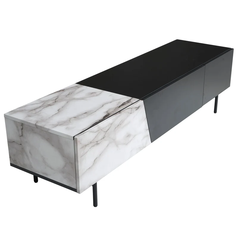 Lowboard Schwarz Marmor-Dekor Weiß 150x40x40cm TV-Kommode Modern