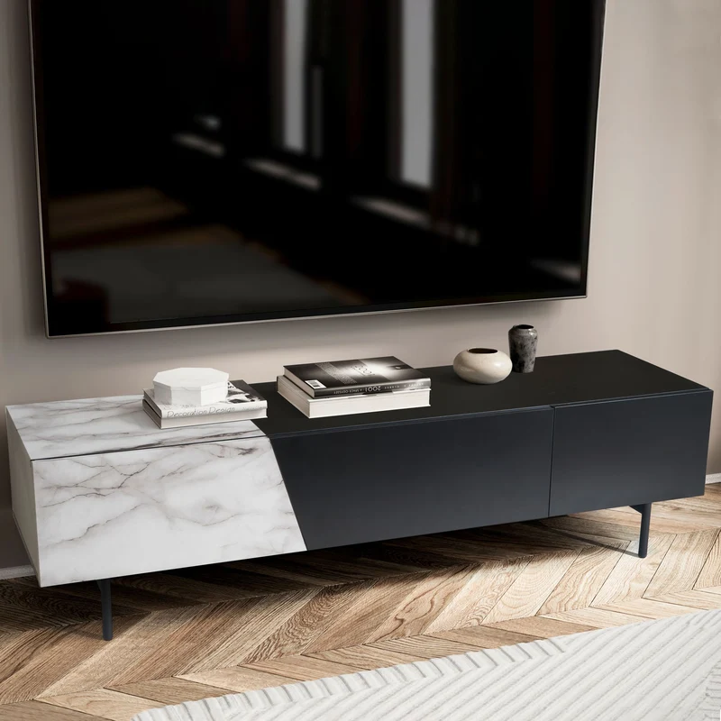 Lowboard Schwarz Marmor-Dekor Weiß 150x40x40cm TV-Kommode Modern