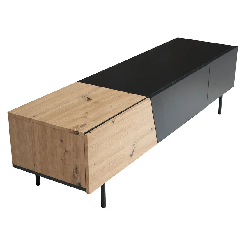 Lowboard Schwarz Eiche-Dekor 150x40x40cm TV-Kommode Modern Türen Schublade