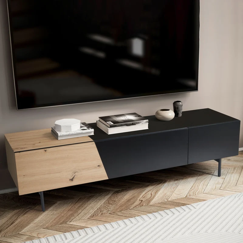 Lowboard Schwarz Eiche-Dekor 150x40x40cm TV-Kommode Modern Türen Schublade