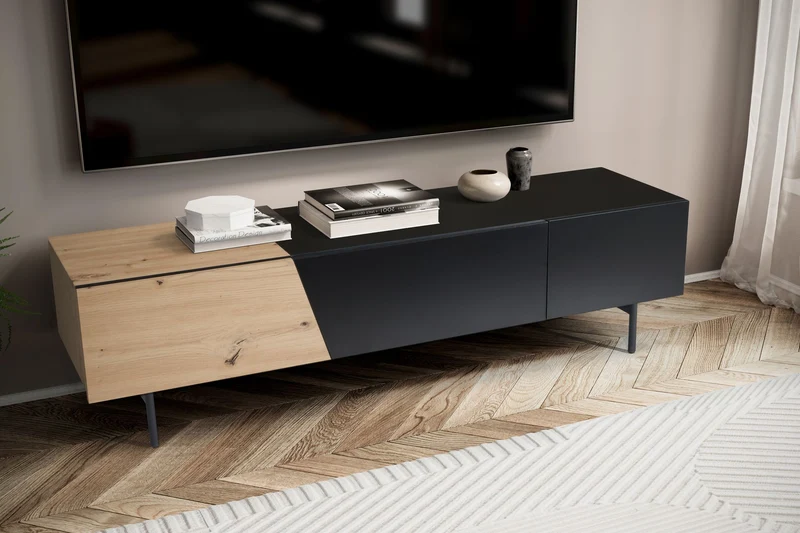 Lowboard Schwarz Eiche-Dekor 150x40x40cm TV-Kommode Modern Türen Schublade