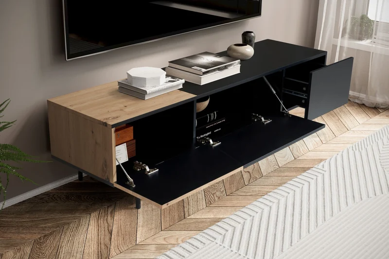 Lowboard Schwarz Eiche-Dekor 150x40x40cm TV-Kommode Modern Türen Schublade