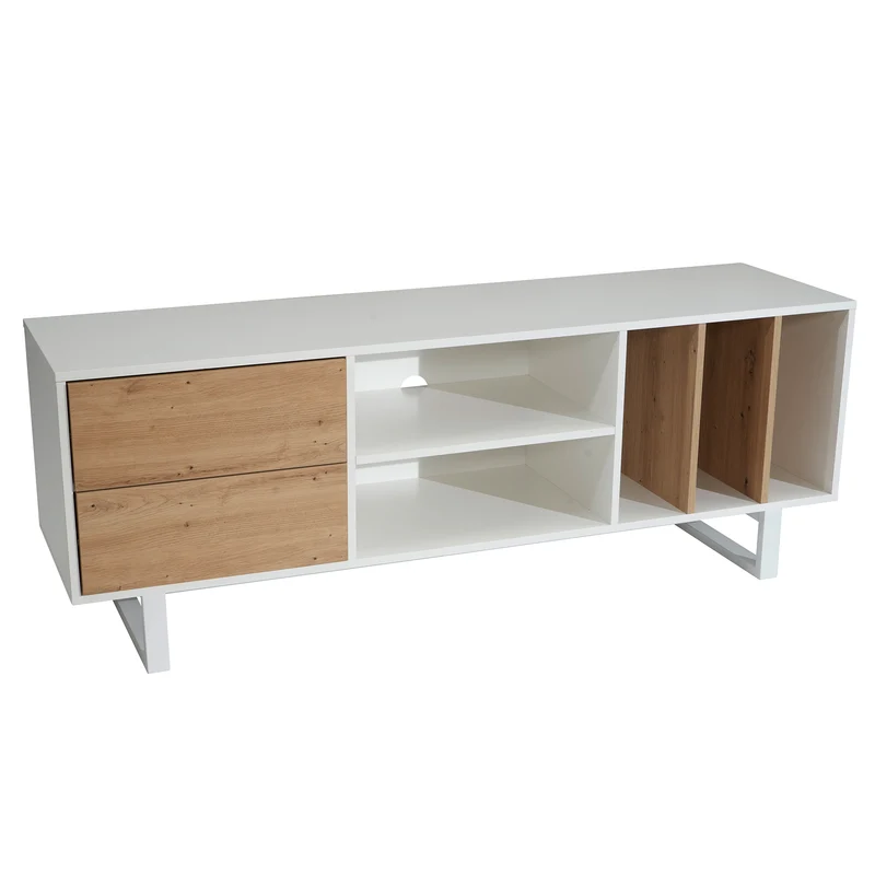 Lowboard Weiß Eiche-Dekor 150x55x40cm TV-Kommode Modern Schubladen Regal